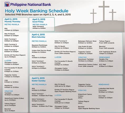 Schedule Of Bank Operating Hours During The Holy Week .